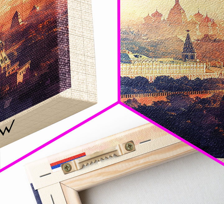 Moscow Russia Travel Poster Framed Canvas Print, Historic Landmarks, Watercolor Painting, Wall Art, Home Decor, Travel Print, Artistic Gift