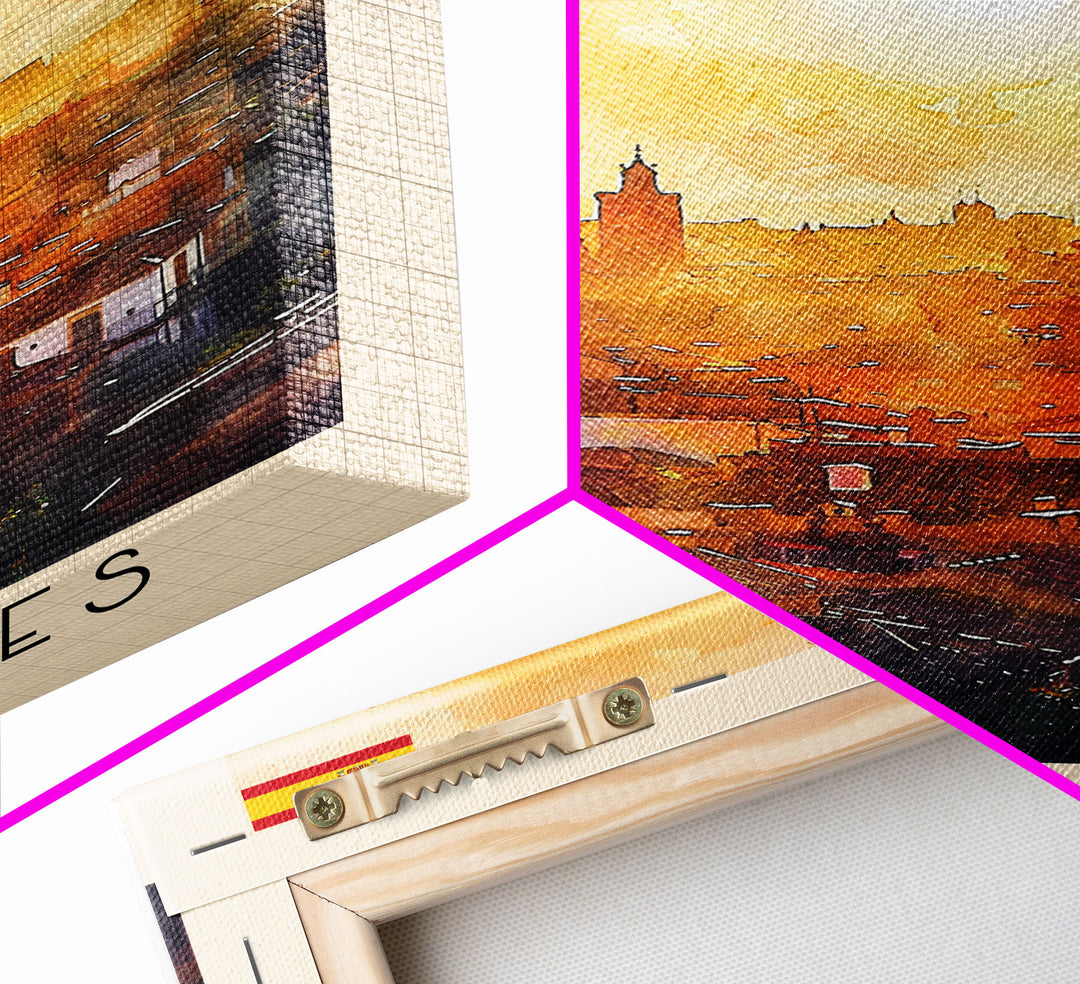 Móstoles Spain Travel Poster Framed Canvas Print, Urban Landscape, Watercolor Art, Wall Decor, Interior Decor, Travel Print, Unique Artwork