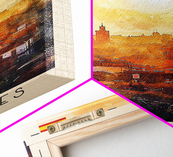 Móstoles Spain Travel Poster Framed Canvas Print, Urban Landscape, Watercolor Art, Wall Decor, Interior Decor, Travel Print, Unique Artwork