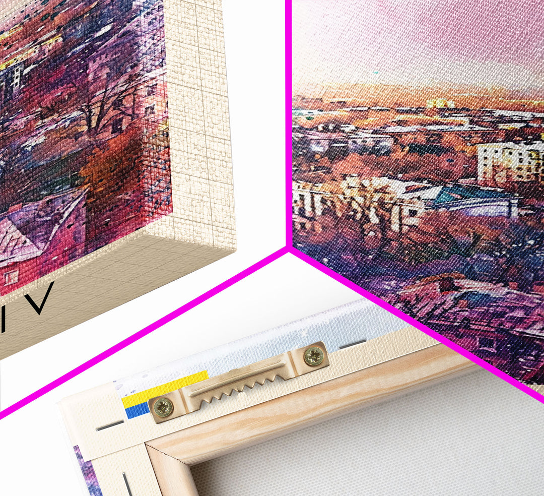 Mykolaiv Ukraine Travel Poster Framed Canvas Print, Urban Landscape, Watercolor Art, Wall Decor, Interior Decoration, Travel Print, Original Artwork