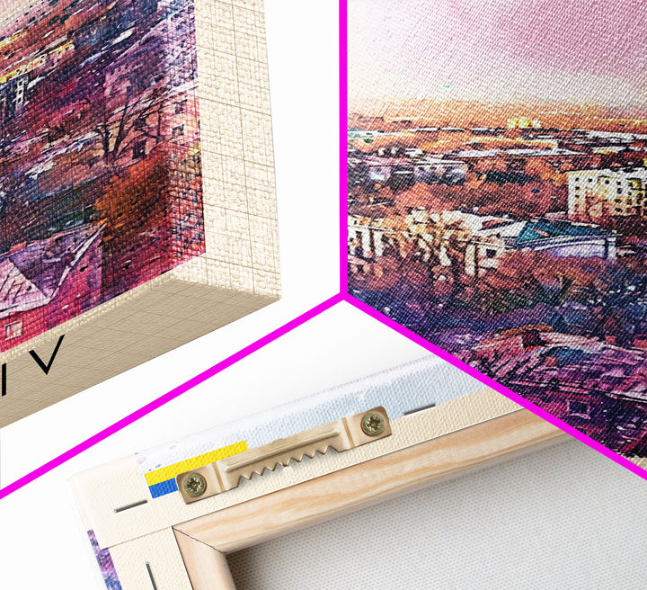 Mykolaiv Ukraine Travel Poster Framed Canvas Print, Urban Landscape, Watercolor Art, Wall Decor, Interior Decoration, Travel Print, Original Artwork