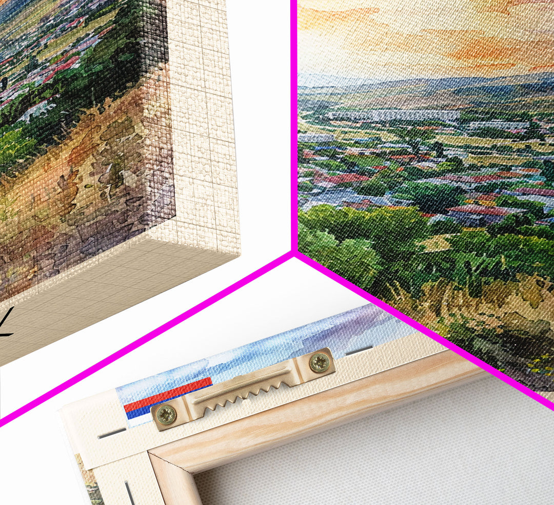 Nalchik Russia Travel Poster Framed Canvas Print, Sunset Watercolor Painting, Scenic Art, Vacation Wall Art, Living Room Decor, Unique Art