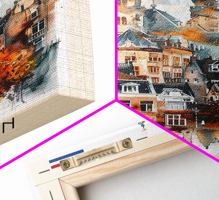 Nijmegen Netherlands Framed Canvas Print, Urban Travel Poster, Watercolor Painting, Architectural Wall Art, Home Decor, Unique Art