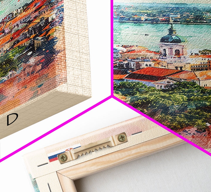 Novi Sad Serbia Travel Poster Framed Canvas Print, Watercolor Painting, Scenic Wall Art, Home Decor, Serbian Cityscape, Historic Art