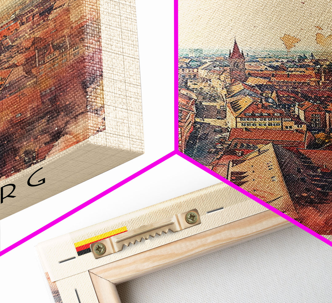 Nuremberg Germany Travel Poster Framed Canvas Print, Watercolor Painting, Historic Wall Art, Home Decor, German Architecture, Artistic Decor