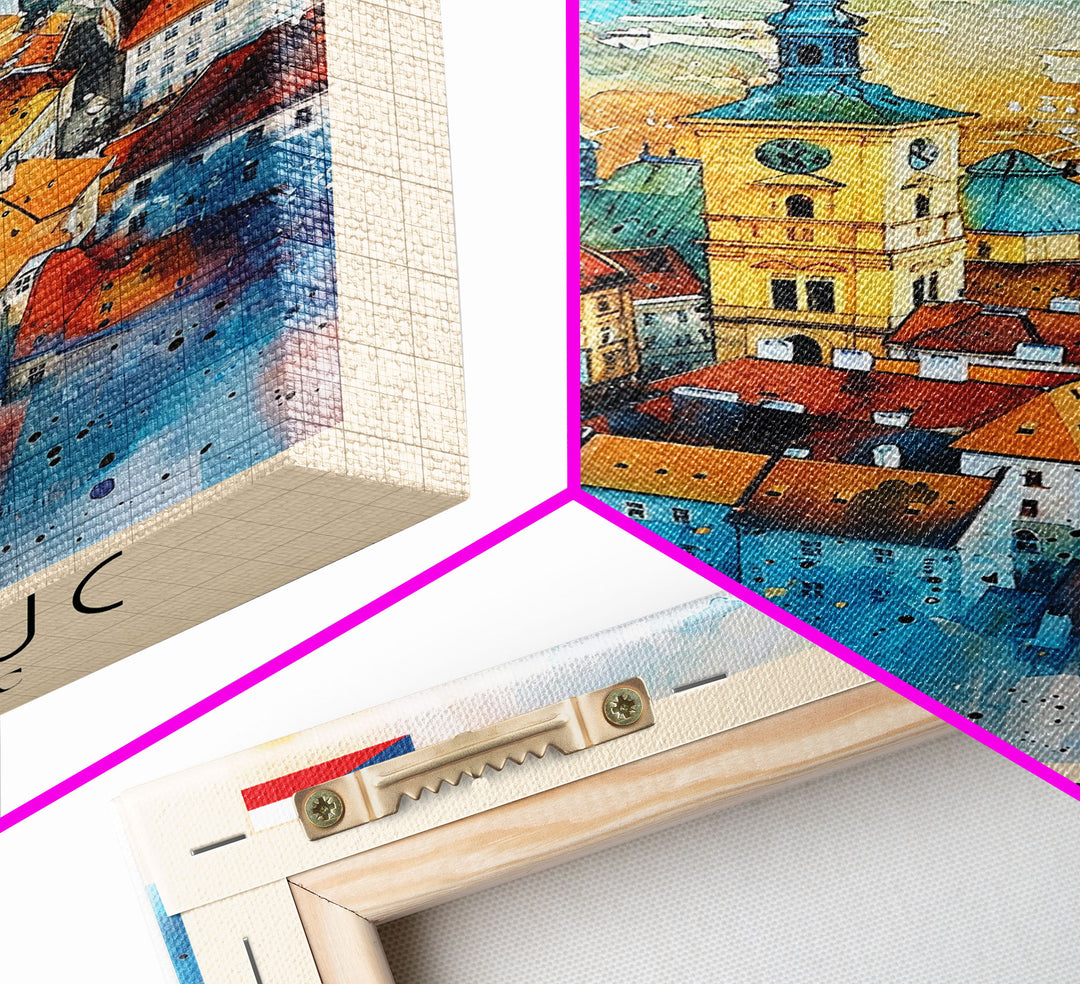 Olomouc Czech Travel Poster Framed Canvas Print, Watercolor Painting, Historic Wall Art, Home Decor, Czech Architecture, Vintage Style