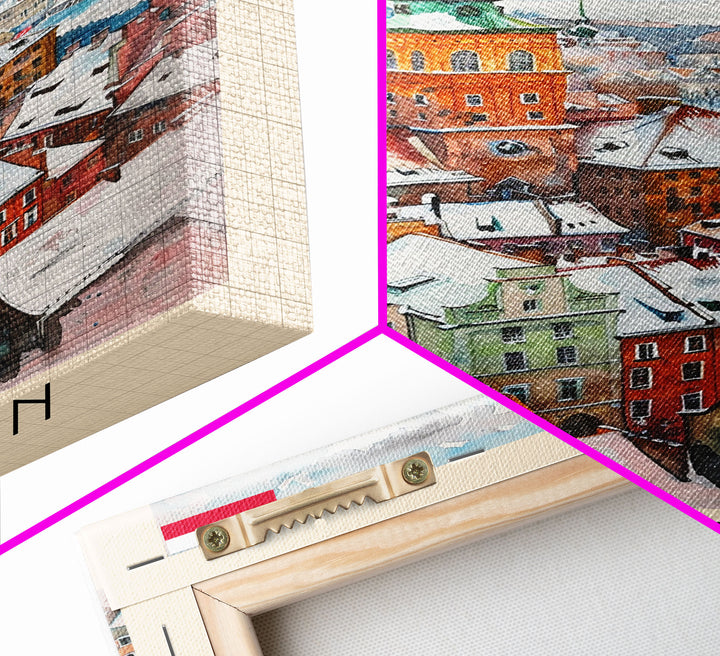 Olsztyn Poland Travel Poster Framed Canvas Print, Watercolor Painting, Scenic Wall Art, Home Decor, Polish Landscape, Classic Art