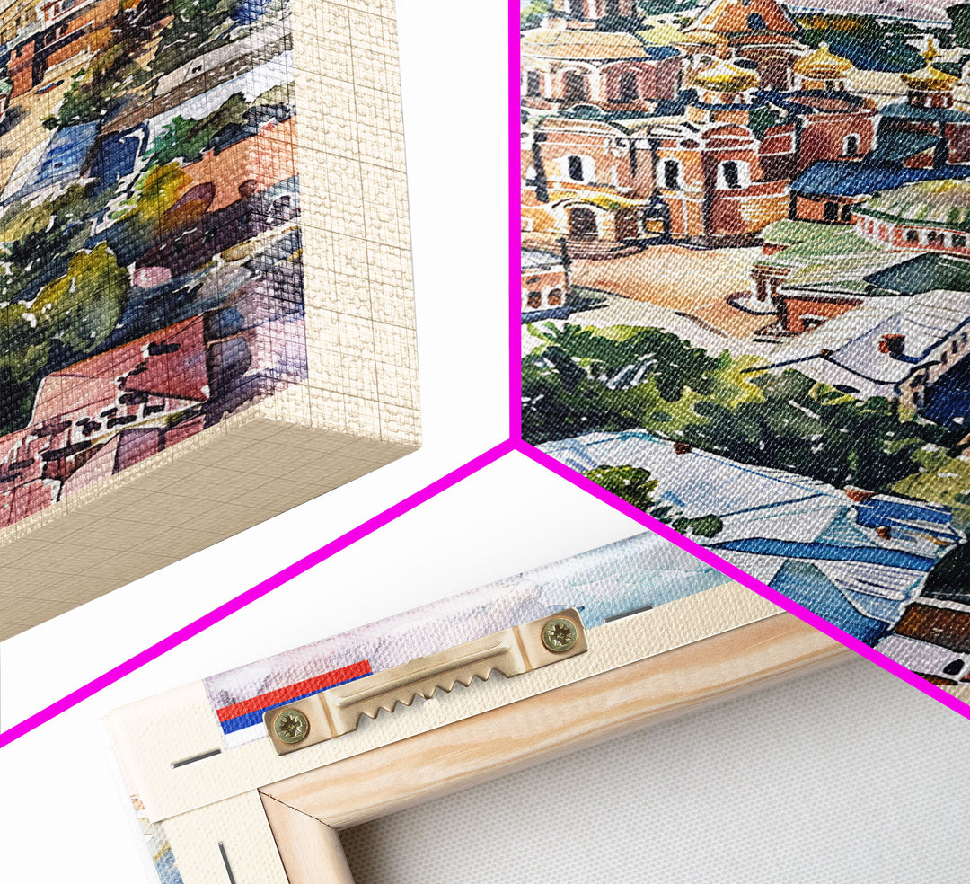 Omsk Russia Travel Poster Framed Canvas Print, Watercolor Painting, Urban Wall Art, Home Decor, Russian Cityscape, Modern Art