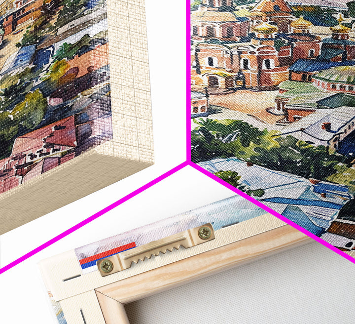 Omsk Russia Travel Poster Framed Canvas Print, Watercolor Painting, Urban Wall Art, Home Decor, Russian Cityscape, Modern Art