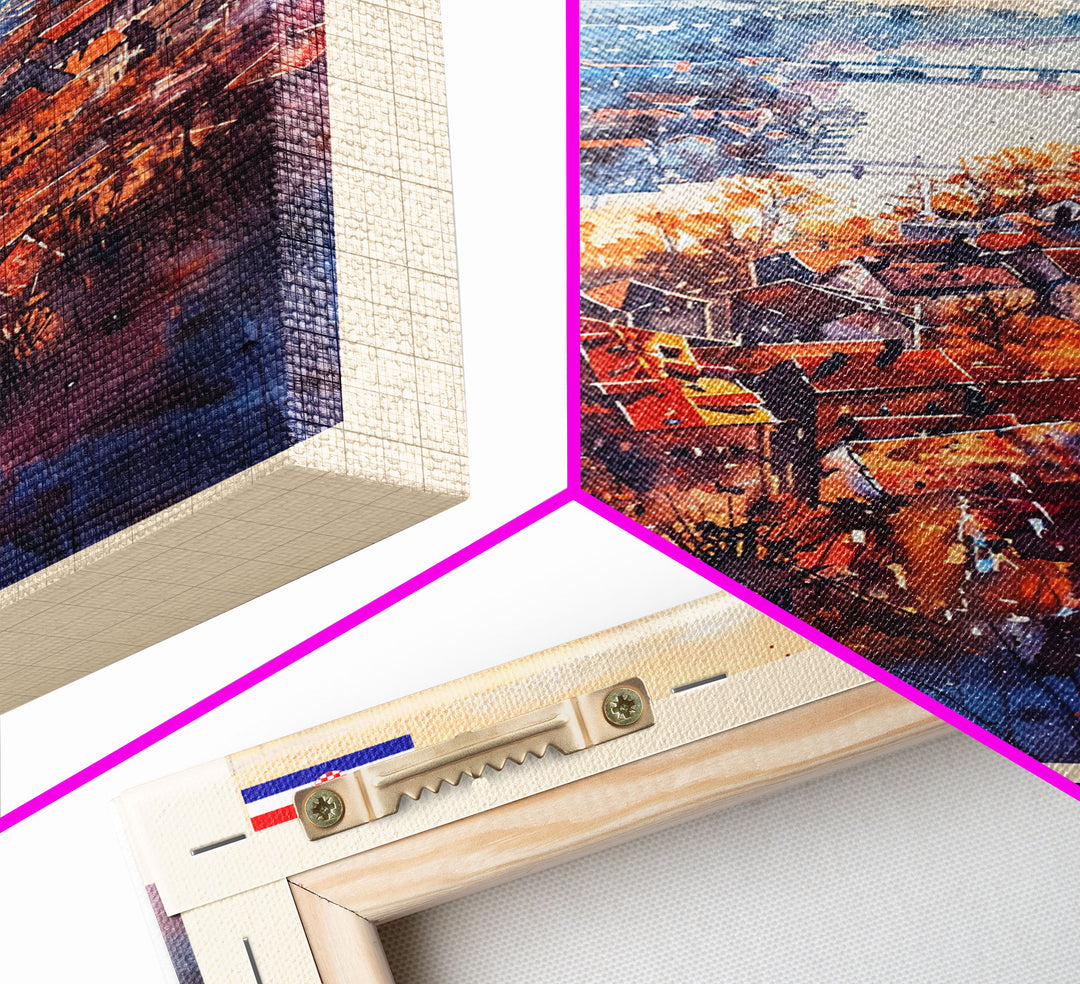 Osijek Croatia Travel Poster Framed Canvas Print, Watercolor Painting, Scenic Wall Art, Home Decor, Croatian Landscape, Rustic Art