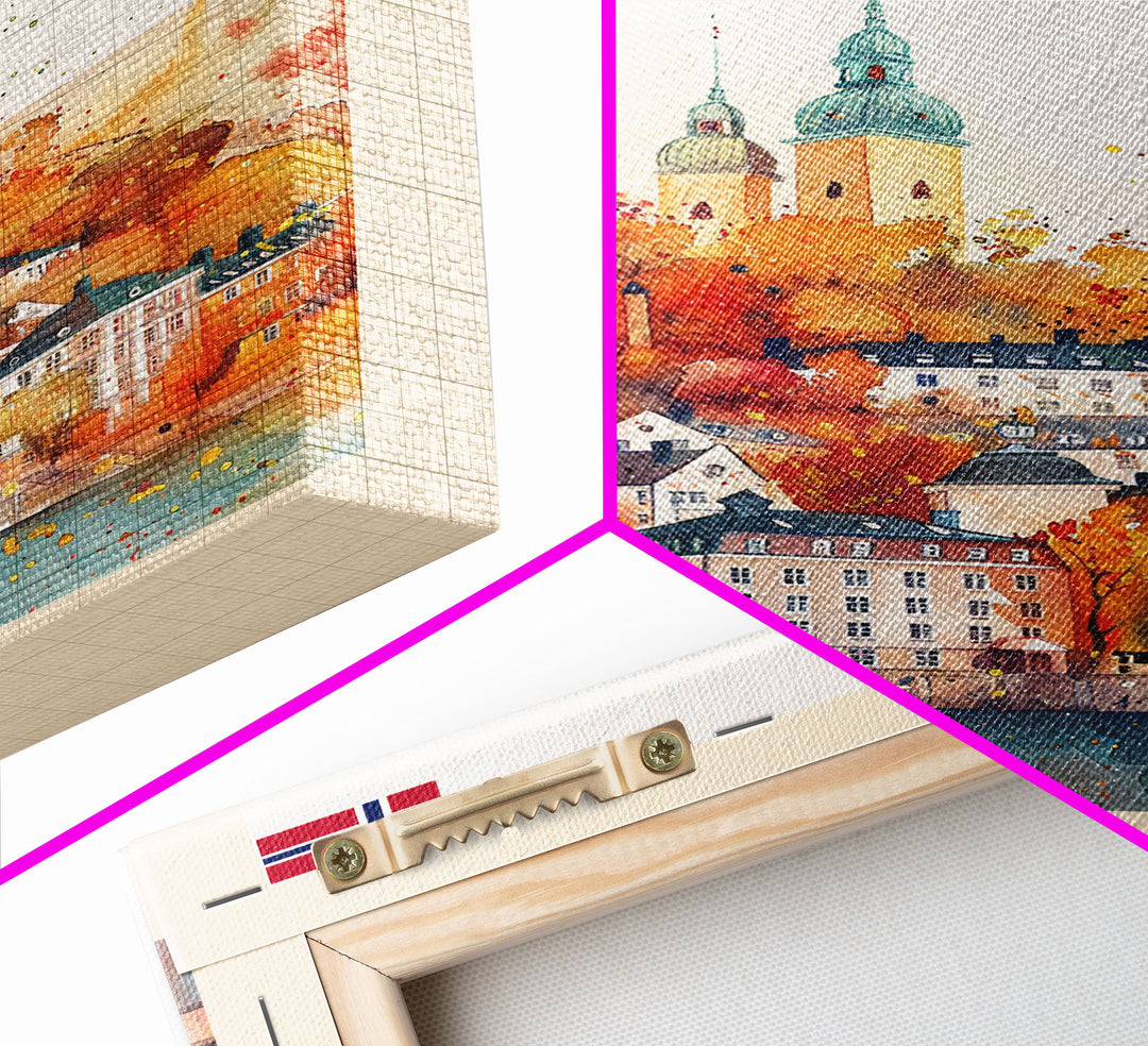 Oslo Norway Travel Poster Framed Canvas Print, Watercolor Painting, Scenic Wall Art, Home Decor, Norwegian Cityscape, Modern Decor