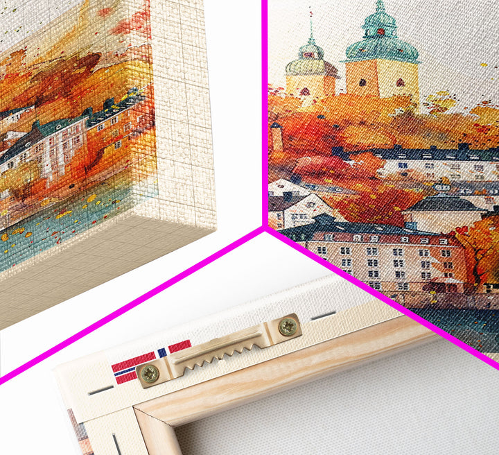 Oslo Norway Travel Poster Framed Canvas Print, Watercolor Painting, Scenic Wall Art, Home Decor, Norwegian Cityscape, Modern Decor