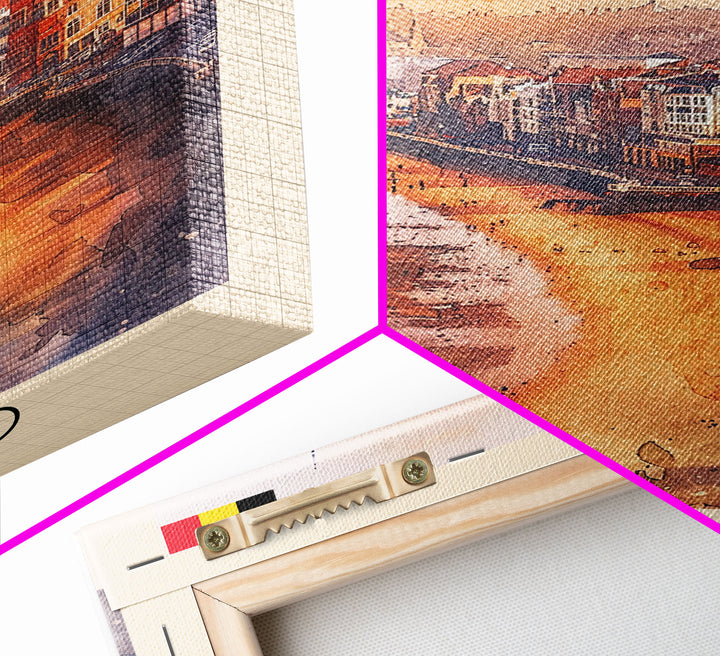 Ostend Belgium Travel Poster Framed Canvas Print, Watercolor Painting, Coastal Wall Art, Home Decor, Belgian Seaside, Vibrant Art