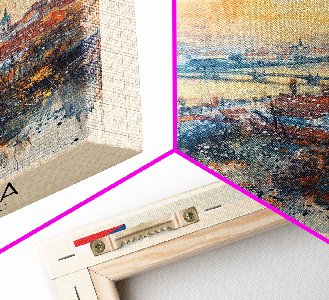 Ostrava Czech Travel Poster Framed Canvas Print, Watercolor Painting, Urban Wall Art, Home Decor, Czech Cityscape, Vintage Style