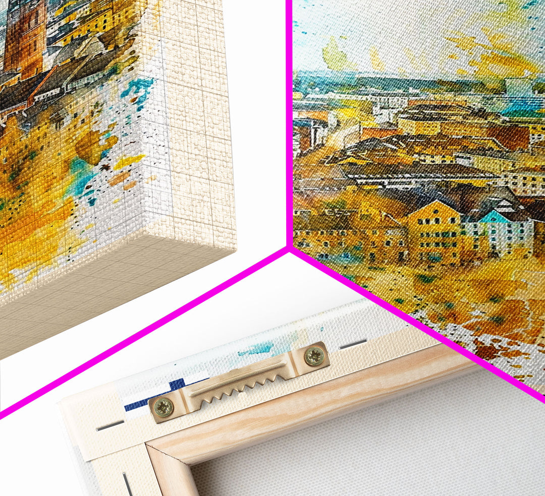 Oulu Finland Travel Poster Framed Canvas Print, Watercolor Painting, Scenic Wall Art, Home Decor, Finnish Landscape, Artistic Decor