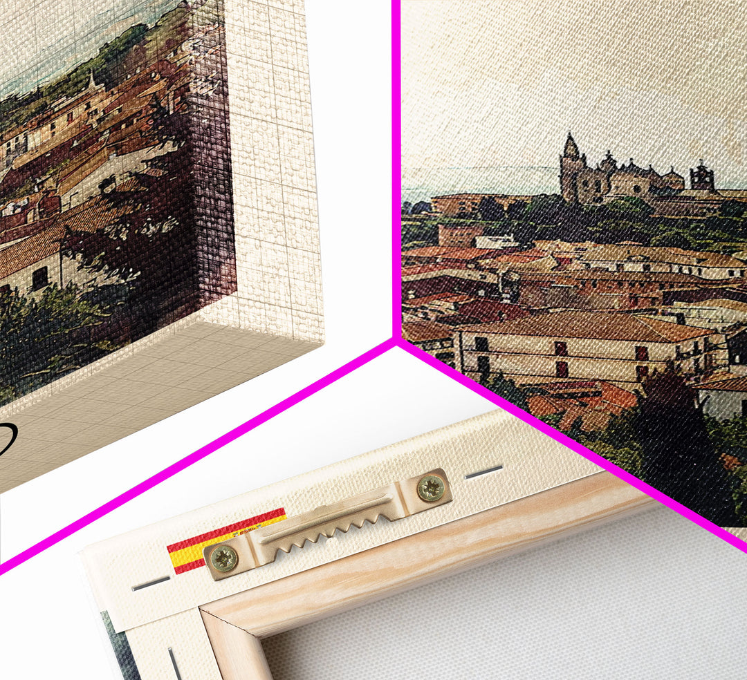 Oviedo Spain Travel Poster Framed Canvas Print, Watercolor Painting, Scenic Wall Art, Home Decor, Spanish Cityscape, Classic Art