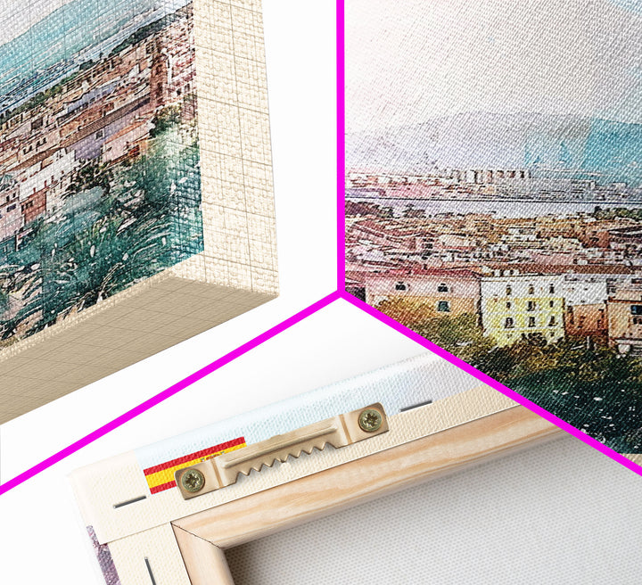 Palma Spain Travel Poster Framed Canvas Print, Watercolor Painting, Scenic Wall Art, Home Decor, Spanish Landscape, Minimalist Art