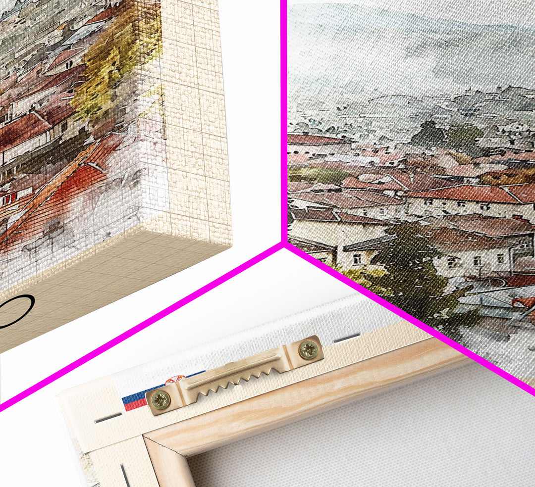 Panevo Serbia Travel Poster Framed Canvas Print, Watercolor Painting, Scenic Wall Art, Home Decor, Serbian Landscape, Modern Decor