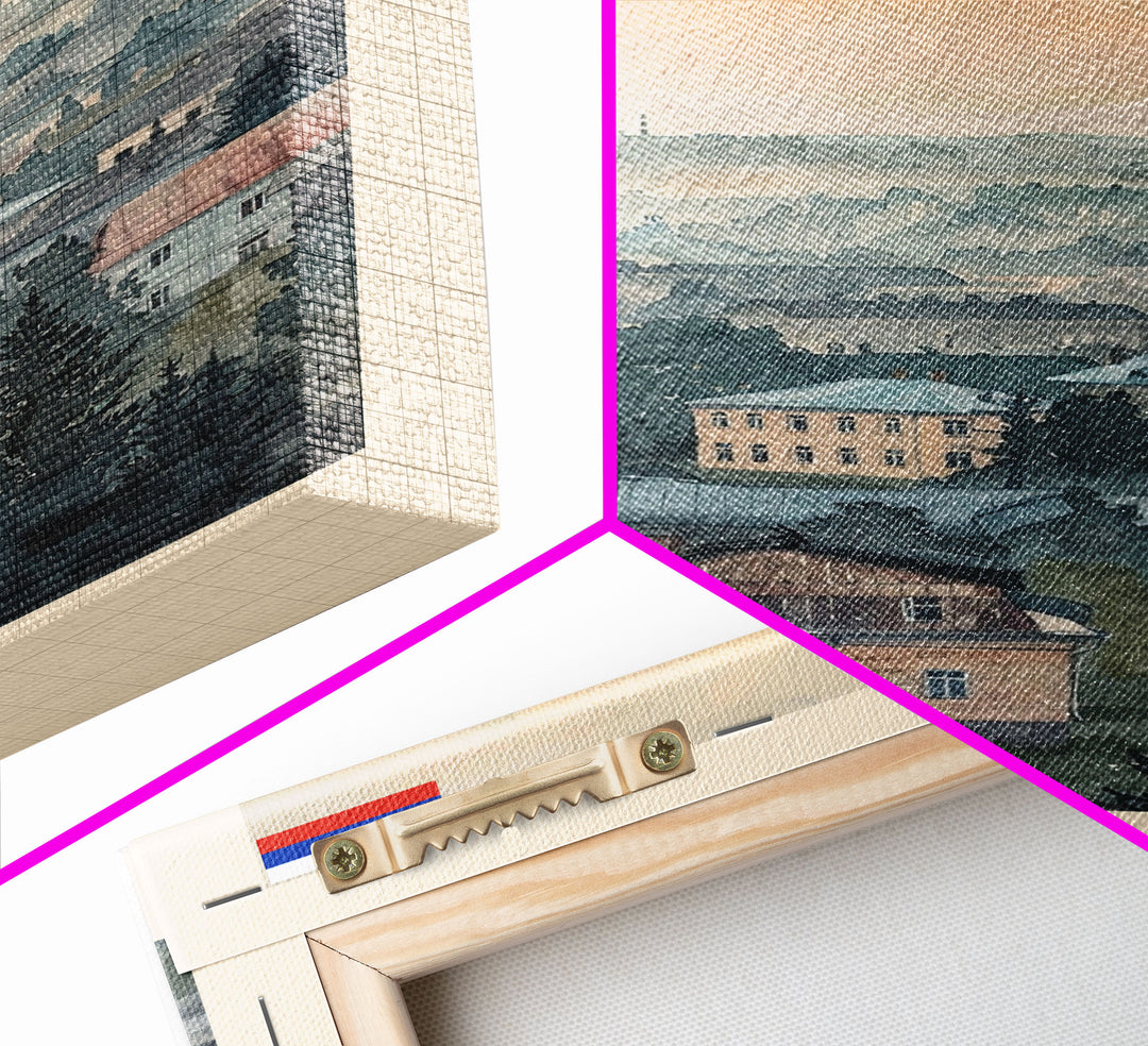 Perm Russia Travel Poster Framed Canvas Print, Watercolor Painting, Scenic Wall Art, Home Decor, Russian Landscape, Urban Art