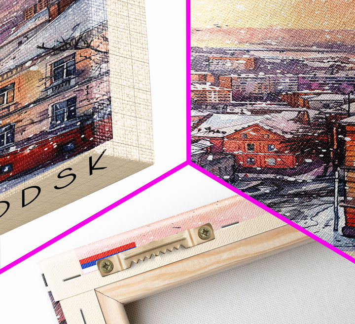 Petrozavodsk Russia Travel Poster Framed Canvas Print, Watercolor Painting, Scenic Wall Art, Home Decor, Russian Landscape, Modern Art