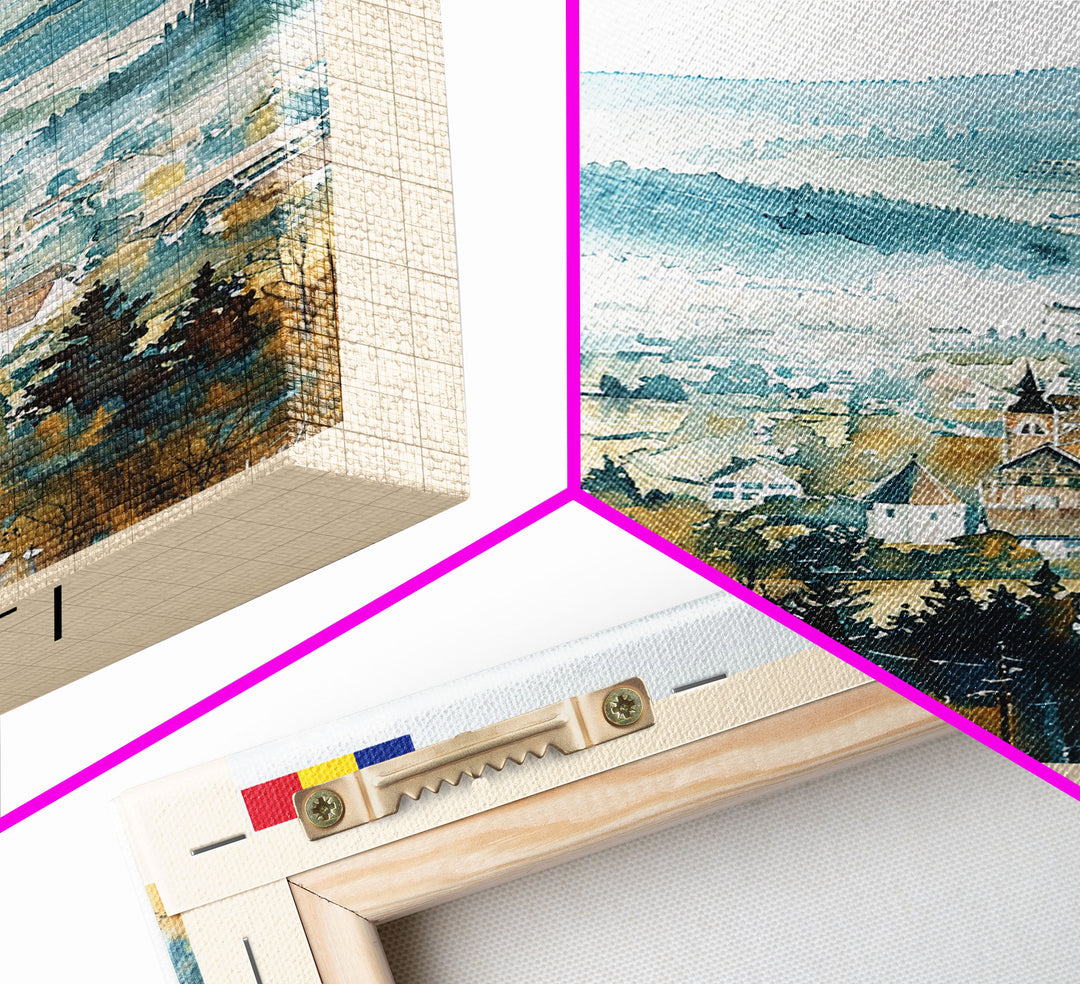 Ploiesti Romania Travel Poster Framed Canvas Print, Watercolor Painting, Scenic Wall Art, Home Decor, Romanian Landscape, Artistic Decor