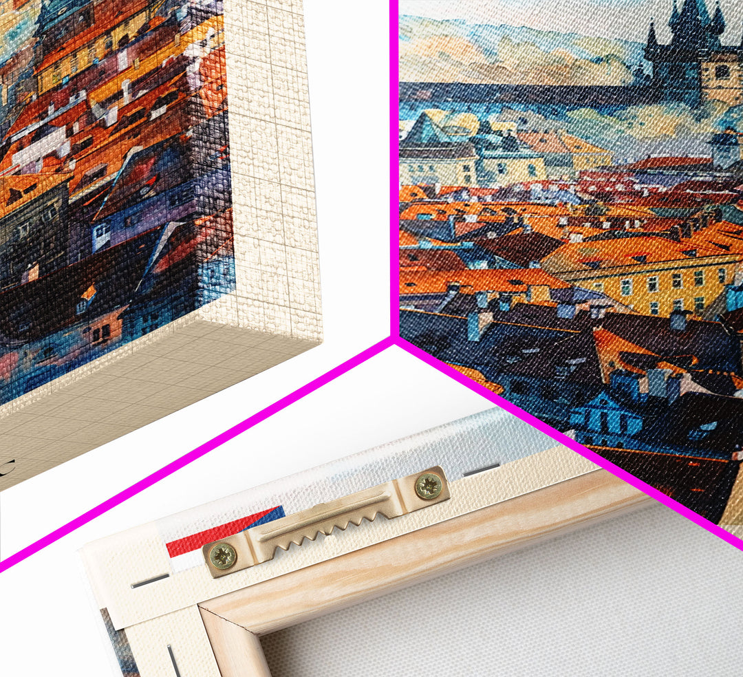 Plzen Czech Republic Travel Poster Framed Canvas Print, Watercolor Painting, Scenic Wall Art, Home Decor, Czech Cityscape, Modern Decor