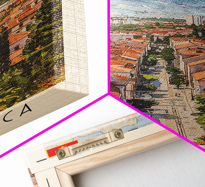 Podgorica Montenegro Travel Poster Framed Canvas Print, Watercolor Painting, Scenic Wall Art, Home Decor, Montenegrin Landscape, Artistic Decor