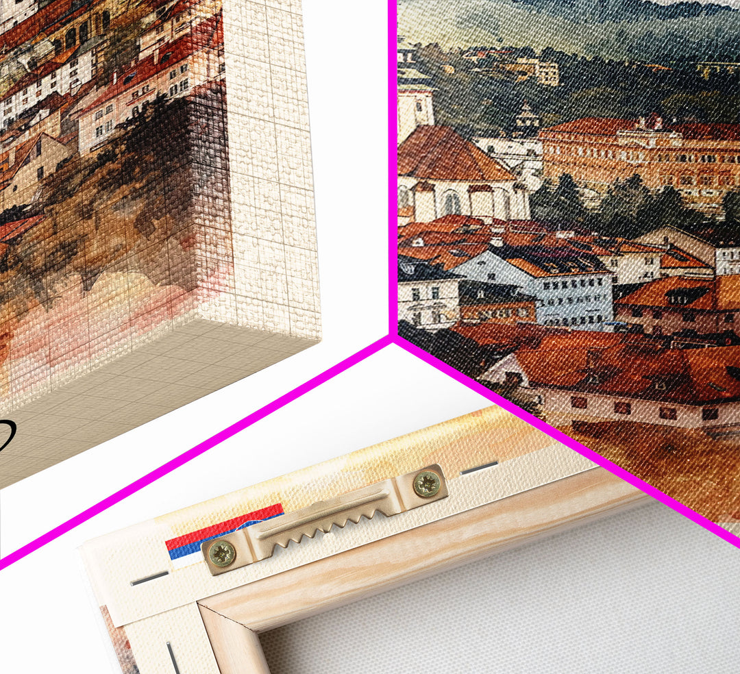 Poprad Slovakia Travel Poster Framed Canvas Print, Watercolor Painting, Scenic Wall Art, Home Decor, Slovakian Landscape, Classic Art