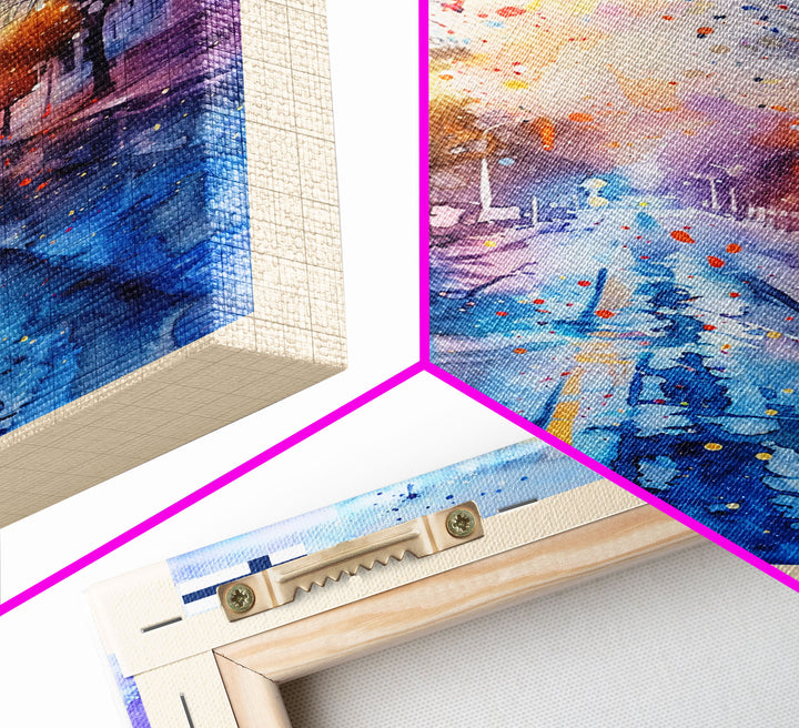 Pori Finland Travel Poster Framed Canvas Print, Watercolor Painting, Scenic Wall Art, Home Decor, Finnish Seaside, Minimalist Art