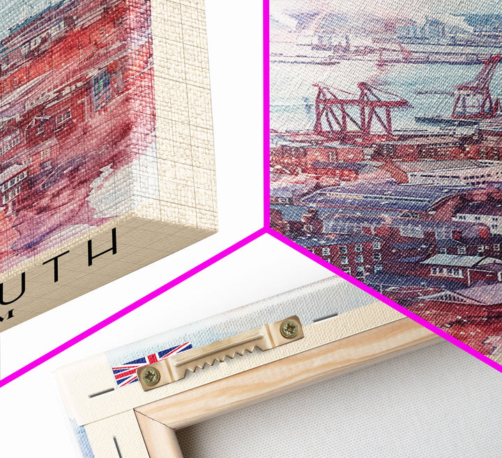 Portsmouth United Kingdom Travel Poster Framed Canvas Print, Watercolor Painting, Coastal Wall Art, Home Decor, British Seaside, Modern Art