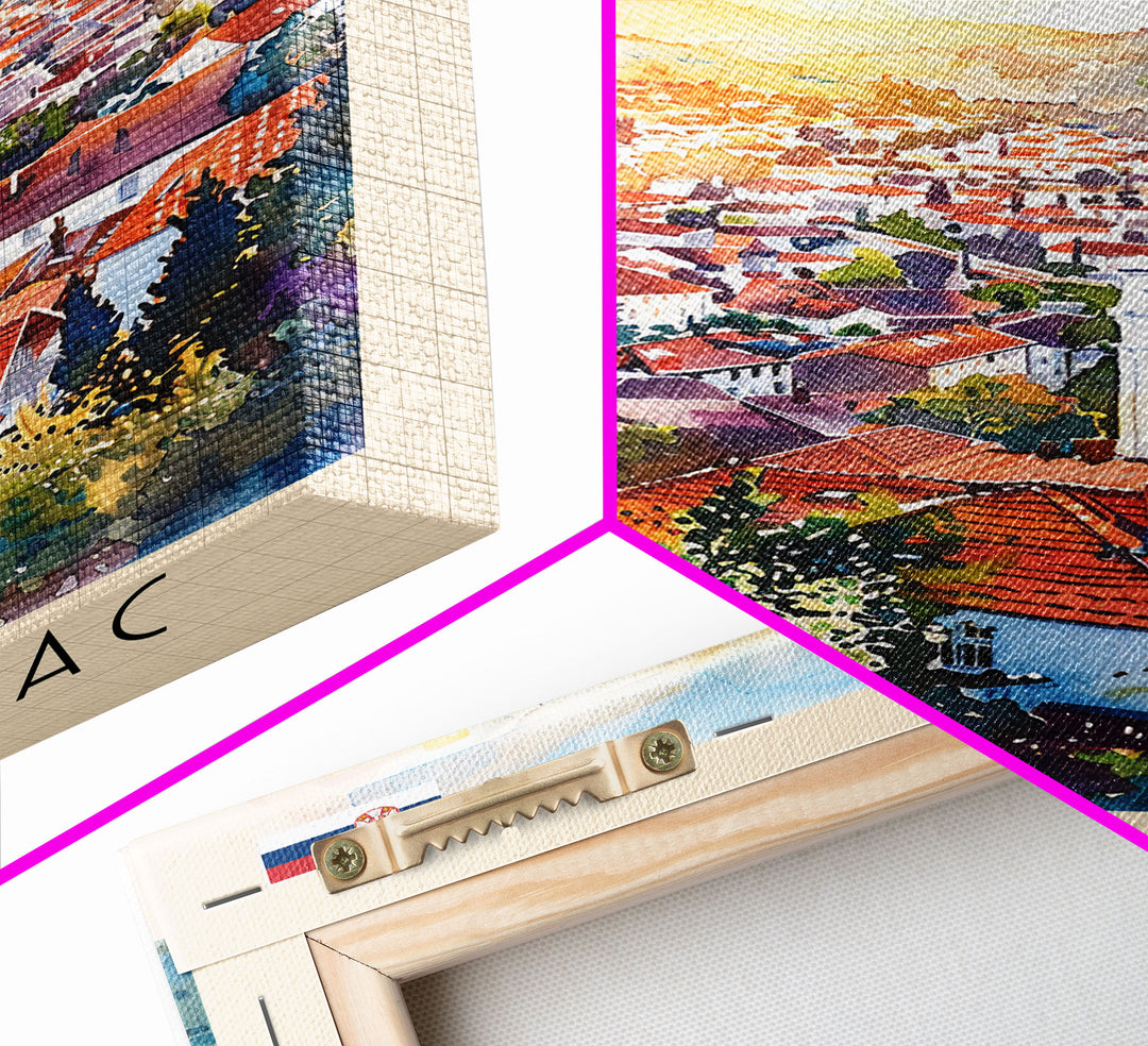 Pozega Serbia Travel Poster Framed Canvas Print, Watercolor Painting, Scenic Wall Art, Home Decor, Serbian Landscape, Classic Art