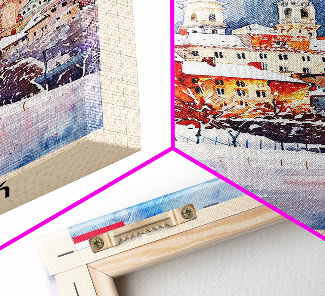 Poznan Poland Travel Poster Framed Canvas Print, Watercolor Painting, Scenic Wall Art, Home Decor, Polish Cityscape, Modern Art