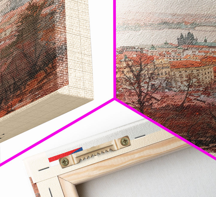 Prague Czech Republic Travel Poster Framed Canvas Print, Watercolor Painting, Historic Wall Art, Home Decor, Czech Architecture, Classic Decor