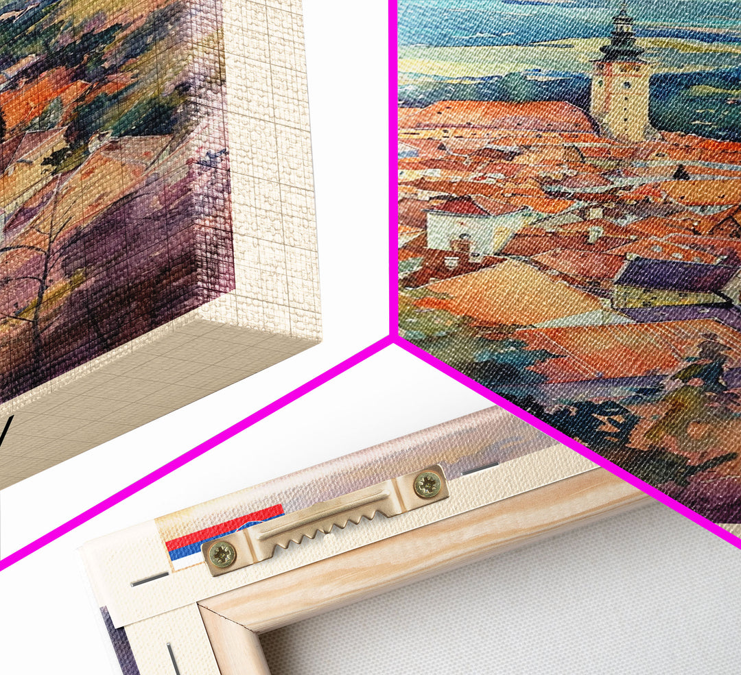 Presov Slovakia Travel Poster Framed Canvas Print, Watercolor Painting, Scenic Wall Art, Home Decor, Slovakian Cityscape, Artistic Decor