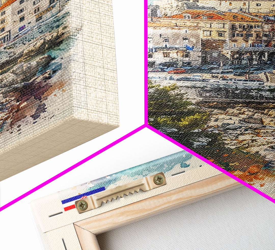 Pula Croatia Travel Poster Framed Canvas Print, Watercolor Painting, Coastal Wall Art, Home Decor, Croatian Seaside, Vibrant Decor