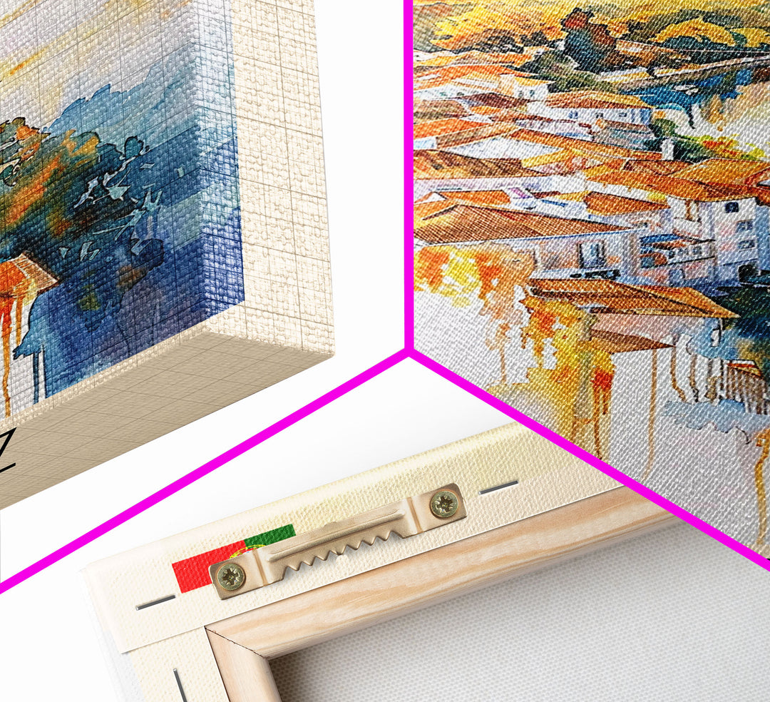 Queluz Portugal Travel Poster Framed Canvas Print, Watercolor Painting, Scenic Wall Art, Home Decor, Portuguese Landscape, Artistic Art