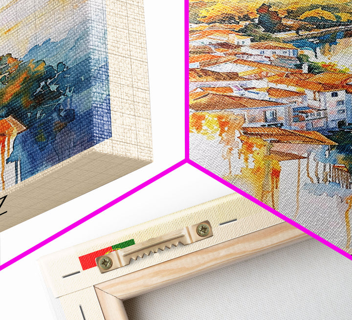 Queluz Portugal Travel Poster Framed Canvas Print, Watercolor Painting, Scenic Wall Art, Home Decor, Portuguese Landscape, Artistic Art