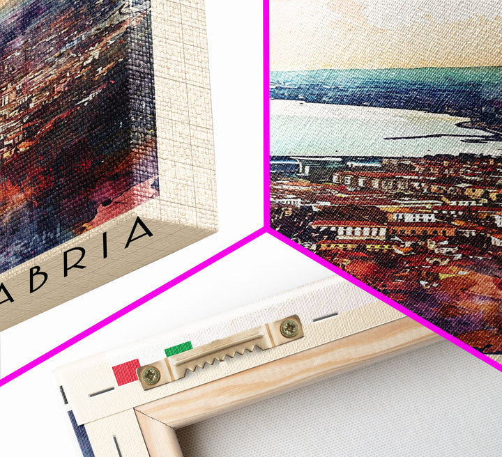 Reggio Calabria Italy Travel Poster Framed Canvas Print, Watercolor Painting, Coastal Wall Art, Home Decor, Italian Seaside, Vibrant Decor