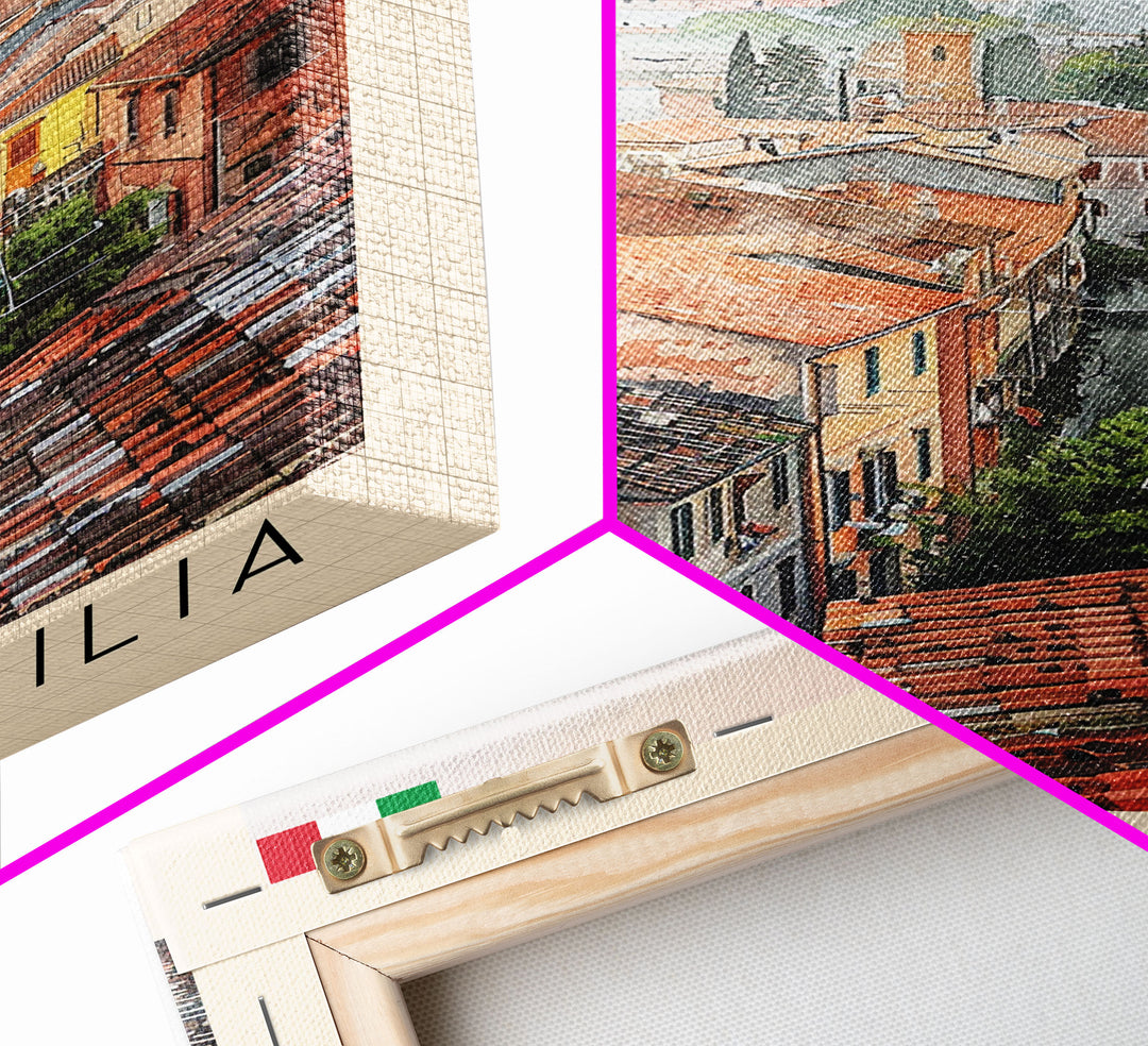 Reggio Emilia Italy Travel Poster Framed Canvas Print, Watercolor Painting, Scenic Wall Art, Home Decor, Italian Landscape, Artistic Art