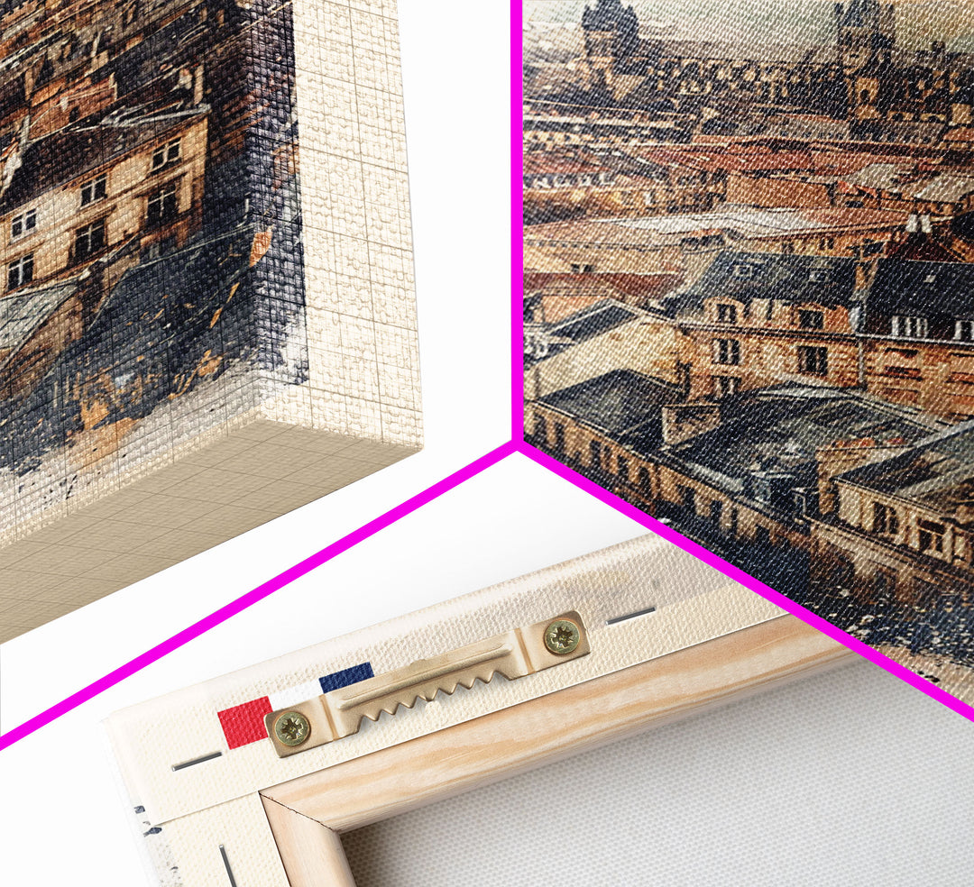 Reims France Travel Poster Framed Canvas Print, Watercolor Painting, Historic Wall Art, Home Decor, French Architecture, Classic Art