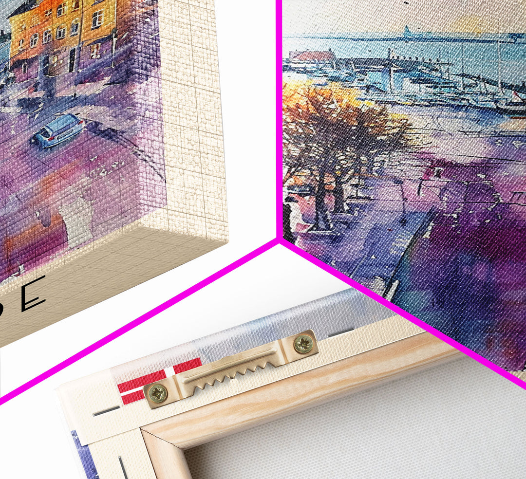 Roskilde Denmark Travel Poster Framed Canvas Print, Watercolor Painting, Scenic Wall Art, Home Decor, Danish Landscape, Modern Decor