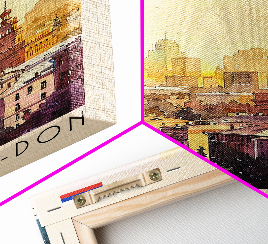 Rostov-on-Don Russia Travel Poster Framed Canvas Print, Watercolor Painting, Urban Wall Art, Home Decor, Russian Cityscape, Vibrant Art