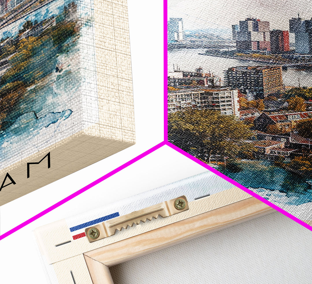 Rotterdam Netherlands Travel Poster Framed Canvas Print, Watercolor Painting, Urban Wall Art, Home Decor, Dutch Cityscape, Artistic Decor