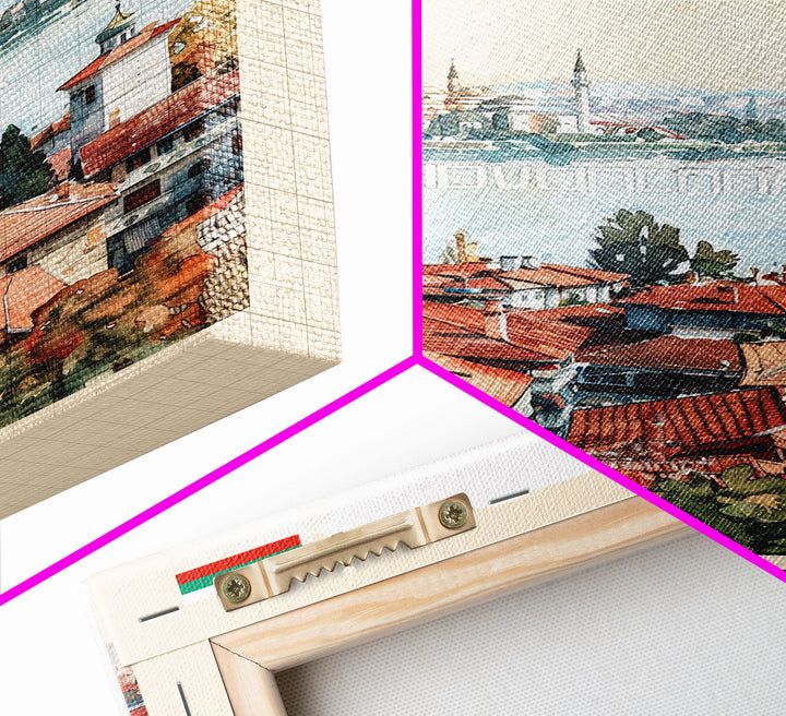 Ruse Bulgaria Travel Poster Framed Canvas Print, Watercolor Painting, Scenic Wall Art, Home Decor, Bulgarian Landscape, Classic Art