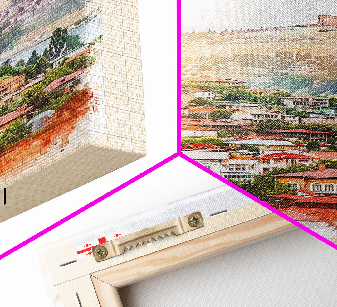 Rustavi Georgia Travel Poster Framed Canvas Print, Watercolor Painting, Scenic Wall Art, Home Decor, Georgian Landscape, Vibrant Decor