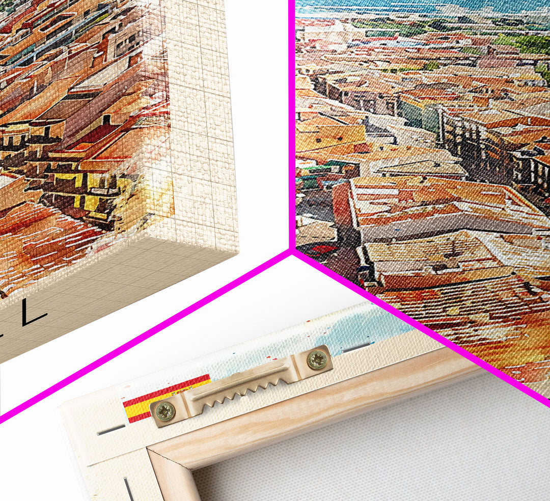 Sabadell Spain Travel Poster Framed Canvas Print, Watercolor Painting, Scenic Wall Art, Home Decor, Spanish Landscape, Artistic Art