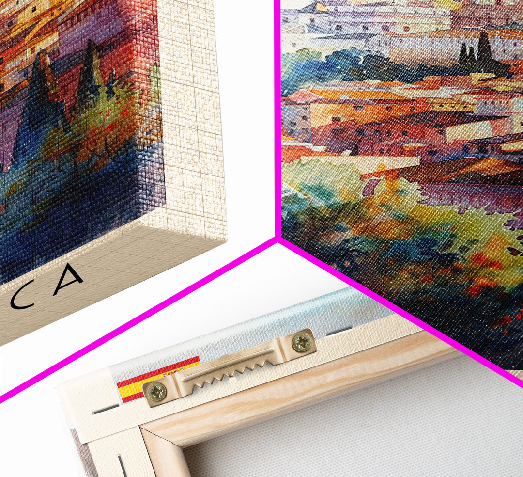 Salamanca Spain Travel Poster Framed Canvas Print, Watercolor Painting, Scenic Wall Art, Home Decor, Spanish Cityscape, Artistic Decor