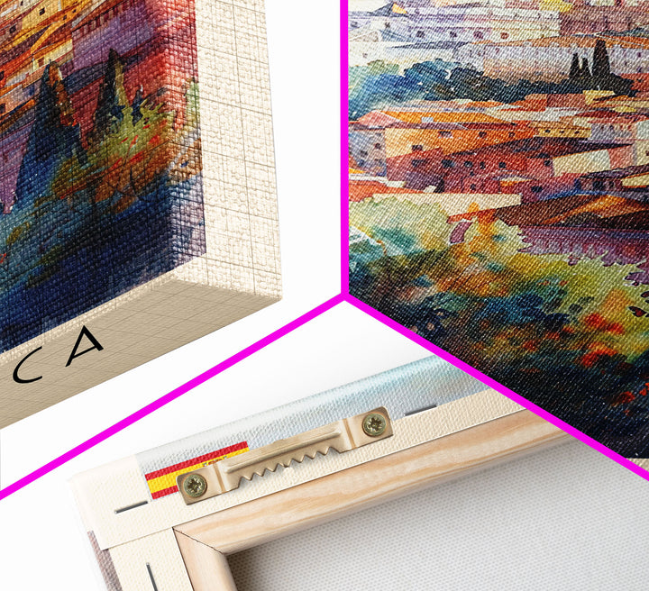 Salamanca Spain Travel Poster Framed Canvas Print, Watercolor Painting, Scenic Wall Art, Home Decor, Spanish Cityscape, Artistic Decor