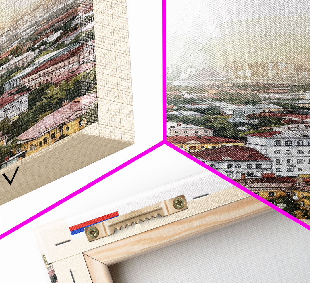 Saratov Russia Travel Poster Framed Canvas Print, Watercolor Painting, Scenic Wall Art, Home Decor, Russian Landscape, Vibrant Decor