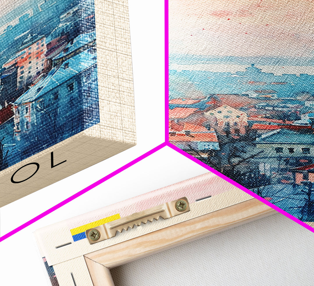 Sevastopol Ukraine Travel Poster Framed Canvas Print, Watercolor Painting, Scenic Wall Art, Home Decor, Ukrainian Seaside, Classic Art